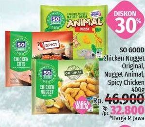 Promo Harga SO GOOD Chicken Nugget Animal, Spicy Garlic, Original 400 gr - LotteMart