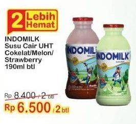 Promo Harga INDOMILK Susu Cair Botol Melon, Strawberry, Chocolate per 2 botol 190 ml - Indomaret