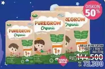 Promo Harga ARLA Puregrow Organic 1+ Boys, Girls  - LotteMart