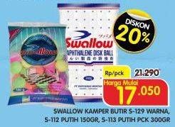 Promo Harga Swallow Kamper Butir S-129 Warna, S-112 Putih 150gr, S-113 Putih pck 300gr  - Superindo