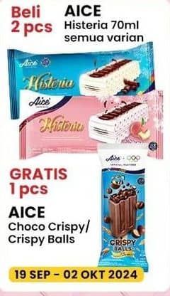 Aice Ice Cream Histeria Vanila 70 ml Beli 2 Gratis 1 Aice Choco Crispy/Crispy Balls