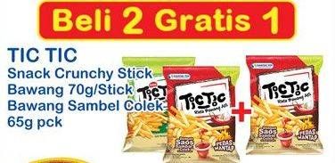 Promo Harga TIC TIC Snack Crunchy Stick Bawang Saos Pedas Mantap, Garlic / Bawang 65 gr - Indomaret