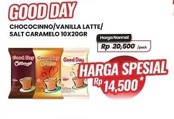 Promo Harga Good Day Instant Coffee 3 in 1 Chococinno, Vanilla Latte, Rock Salt Caramello per 10 sachet 20 gr - Carrefour