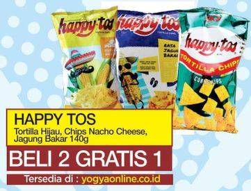Promo Harga HAPPY TOS Tortilla Chips Hijau, Nacho Cheese, Jagung Bakar 140 gr - Yogya