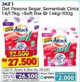 Promo Harga Attack Jaz1 Detergent Powder Semerbak Cinta, Pesona Segar, +Softener Rose Berry 1400 gr - Alfamart
