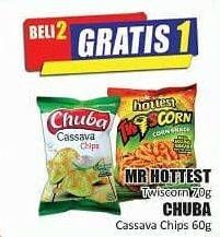 Promo Harga MR HOTTEST Twiscorn 70 g/CHUBA Cassava Chips 60 g  - Hari Hari