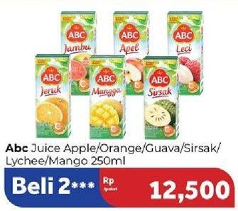 Promo Harga ABC Juice Kecuali Sirsak, Kecuali Orange, Kecuali Mango, Kecuali Lychee, Kecuali Apple, Kecuali Guava 250 ml - Carrefour