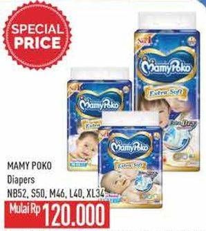 Promo Harga Mamy Poko Perekat Extra Soft L40, M46, NB52, S50, XL34 34 pcs - Hypermart