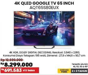 Promo Harga Aqua AQT65S80EUX | 4K QLED Google TV | 65 Inch  - COURTS