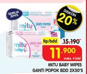 Promo Harga Mitu Baby Wipes Ganti Popok All Variants 50 pcs - Superindo
