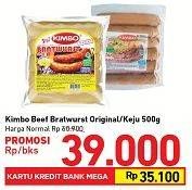 Promo Harga KIMBO Bratwurst Original, Keju 500 gr - Carrefour