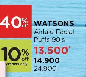 Promo Harga WATSONS Airlaid Facial Puffs 90 pcs - Watsons