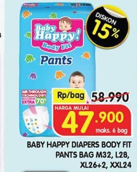 Promo Harga Baby Happy Body Fit Pants L28, M32, XL26+2, XXL24 24 pcs - Superindo