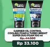 Promo Harga Garnier Men Turbo Light Oil Control Facial Foam Anti-Shine Brightening Cooling, Super Duo Whitening + Oil Control 100 ml - Indomaret