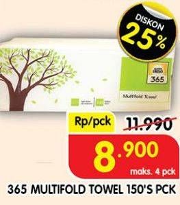 Promo Harga 365 Multifold Towel 150 sheet - Superindo