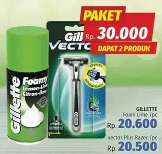 Promo Harga Gillette Foam Lime/Vector Plus Razor  - LotteMart