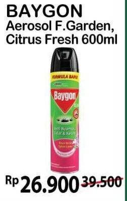 Promo Harga BAYGON Insektisida Spray Flower Garden, Citrus Fresh 600 ml - Alfamart