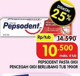 Promo Harga Pepsodent Pasta Gigi Pencegah Gigi Berlubang 190 gr - Superindo
