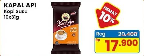 Promo Harga Kapal Api Kopi Susu per 10 sachet 31 gr - Indomaret