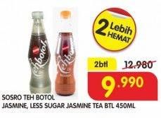 Promo Harga SOSRO Teh Botol Jasmine, Less Sugar per 2 botol 450 ml - Superindo