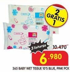 Promo Harga 365 Baby Wet Tissue Blue, Pink 10 pcs - Superindo