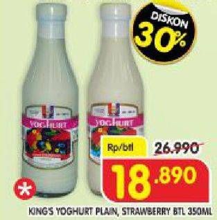 Promo Harga KINGS Yoghurt Strawberry, Plain 350 ml - Superindo