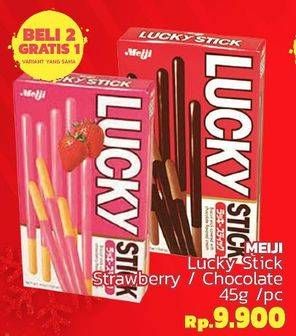 Promo Harga MEIJI Biskuit Lucky Stick Strawberry, Chocolate 45 gr - LotteMart