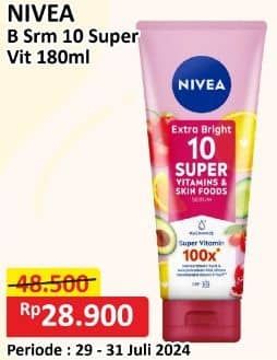 Promo Harga Nivea Extra Bright 10 Super Vitamins & Skin Food Serum 180 ml - Alfamart