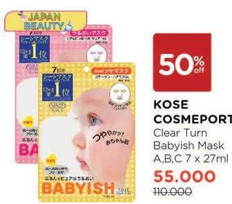 Promo Harga KOSE Cosmeport Babyish Clear Turn Face Mask B, C, A per 7 pcs 27 ml - Watsons