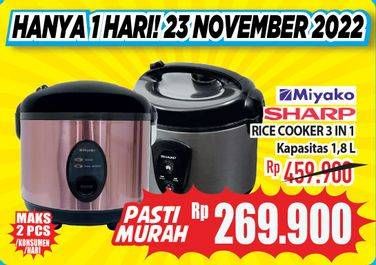 Promo Harga MIYAKO/SHARP Rice Cooker 3 In 1 1,8L  - Hypermart