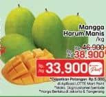 Mangga Harum Manis  Diskon 27%, Harga Promo Rp33.900, Harga Normal Rp46.900, Promo reguler Rp 38.900. Maksimal 1kg/costumer/periode