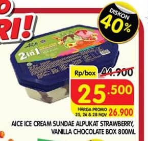 Promo Harga Aice Sundae Alpukat Strawberry, Vanilla Chocolate 800 ml - Superindo