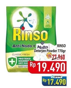 Promo Harga Rinso Anti Noda Deterjen Bubuk + Molto Classic Fresh 770 gr - Hypermart