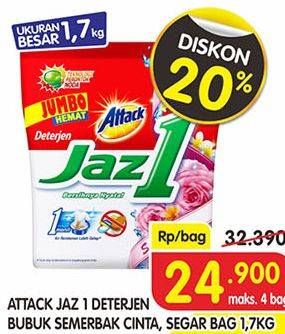 Promo Harga ATTACK Jaz1 Detergent Powder Semerbak Cinta, Segar 1700 gr - Superindo