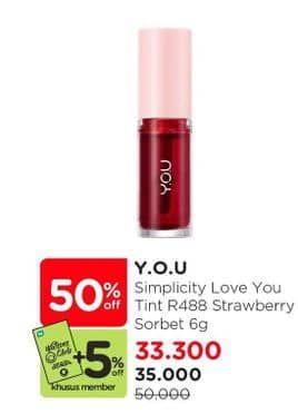 Promo Harga YOU Simplicity Love You Tint 03 Strawberry Sorbet 6 gr - Watsons