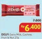 Promo Harga Delfi Chocolate Dairy Milk, Cashew, Fruit Nut 27 gr - Alfamidi