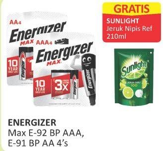 Promo Harga ENERGIZER MAX Battery E-92 BP AAA, E-91 BP AA 4 pcs - Alfamart
