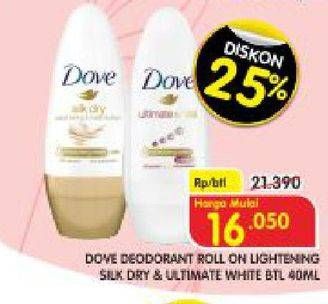 Promo Harga DOVE Deo Roll On Silk Dry, Ultimate White 40 ml - Superindo