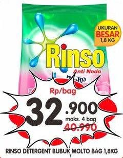 Promo Harga RINSO Molto Detergent Bubuk 1800 gr - Superindo
