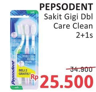 Promo Harga Pepsodent Sikat Gigi Double Care Clean Soft 3 pcs - Alfamidi