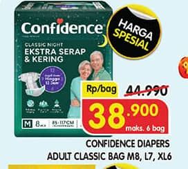 Promo Harga Confidence Adult Classic Night Ekstra Serap & Kering M8, L7, XL6 6 pcs - Superindo