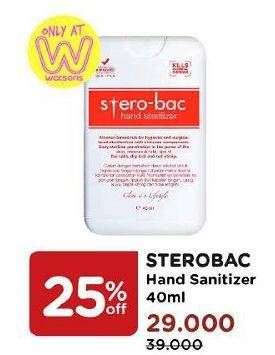 Promo Harga STEROBAC Hand Sterilizer 40 ml - Watsons