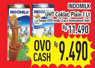 Promo Harga INDOMILK Susu UHT Full Cream Plain, Cokelat 1 ltr - Hypermart