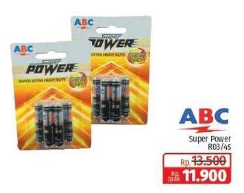 Promo Harga ABC Battery Super Power R03/AAA 4 pcs - Lotte Grosir