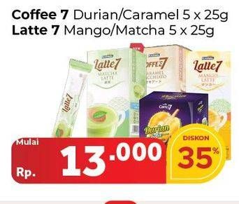 Promo Harga COOFFEE7 Durian/Caramel 5x25g / LATTE7 Mango/Matcha 5x25g  - Carrefour