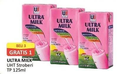 Promo Harga Ultra Milk Susu UHT Stroberi 125 ml - Alfamart