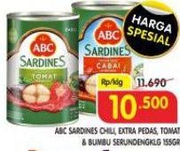 Promo Harga ABC Sardines Saus Cabai, Saus Ekstra Pedas, Saus Tomat, Bumbu Serundeng 155 gr - Superindo