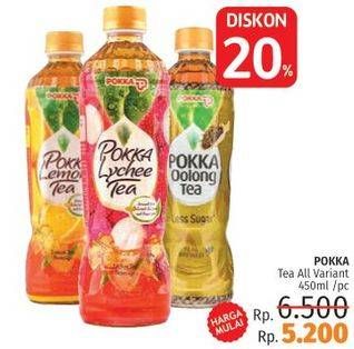 Promo Harga POKKA Minuman Teh Lemon Tea, Lychee Tea, Oolong Tea Less Sugar 450 ml - LotteMart