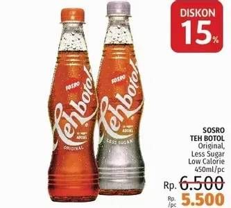 Promo Harga SOSRO Teh Botol Less Sugar, Original 450 ml - LotteMart