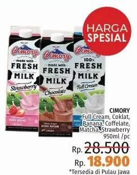 Promo Harga CIMORY Fresh Milk Banana, Chocolate, Coffee, Full Cream, Matcha, Strawberry 950 ml - LotteMart